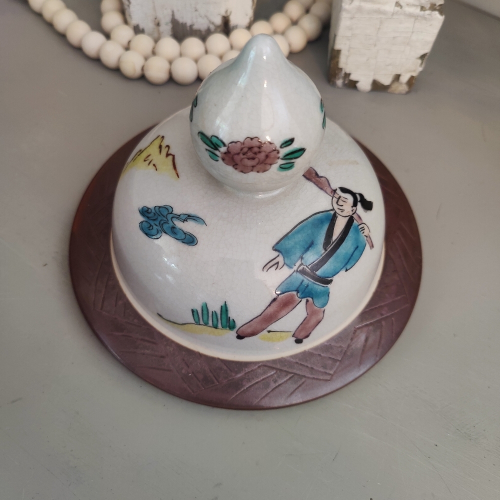 Vintage Japanese Ceramic Temple Jar - LID ONLY